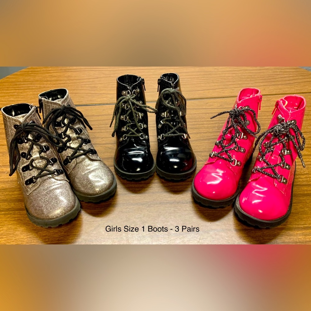 (3) Pairs of Girl’s Wonder Nation Combat Boots (Size 1)